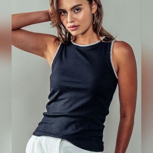 Structured Knit Tank Top in Black